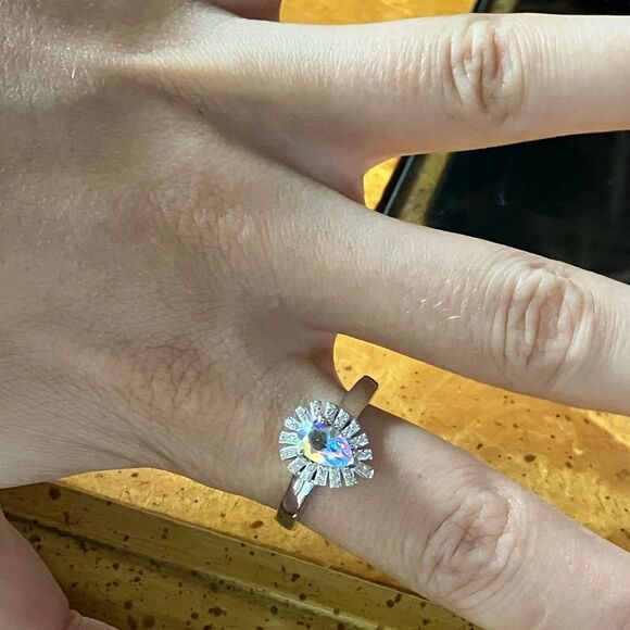 Aurora Borealis Mystic Topaz Sterling Silver Halo Ring Size 10 - Picture 3 of 8